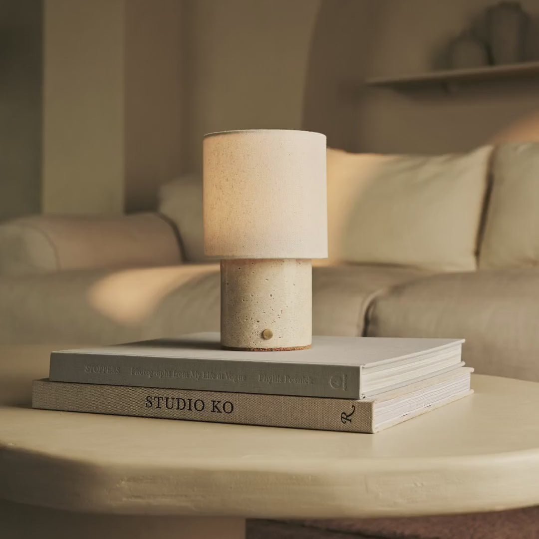Aurora rechargeable lamp close-up of 3D porcelain shade texture