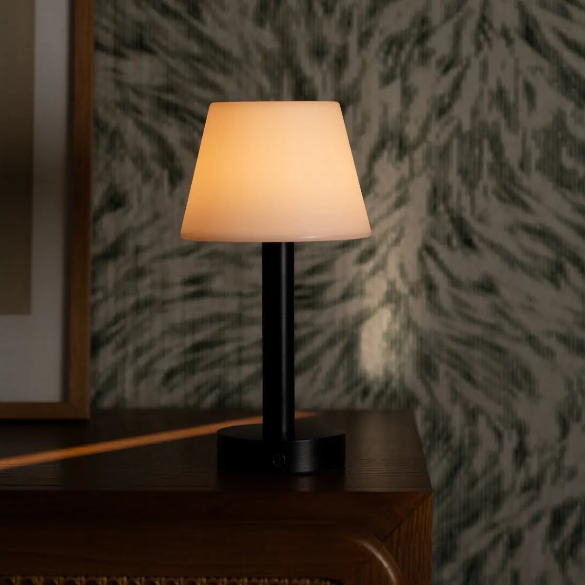 Zoe black wood lamp in minimalist interior
