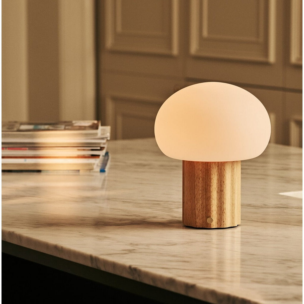 Jord Light Brown Wood & Glass Cordless Table Lamp