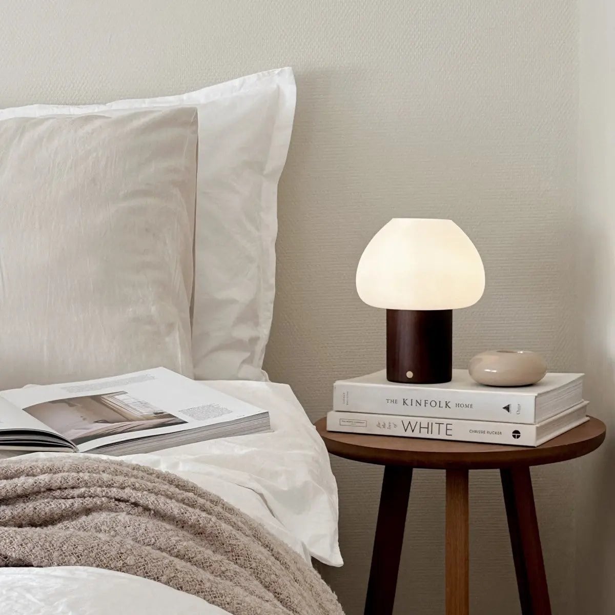 Fynn Dark Brown Wood & Glass Cordless Table Lamp