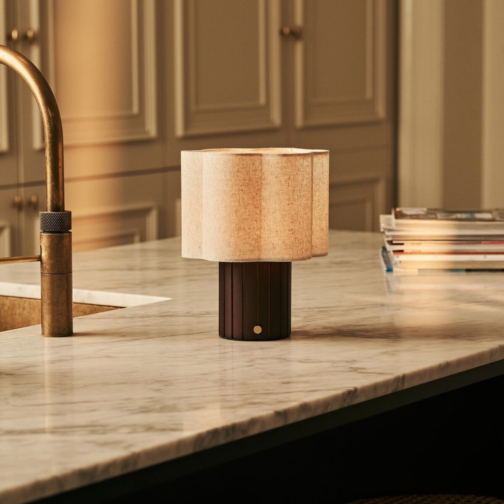 Bianca Dark Brown Wood & Linen Cordless Table Lamp
