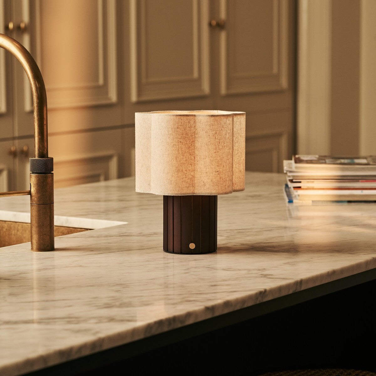 Bianca Dark Brown Wood & Linen Cordless Table Lamp