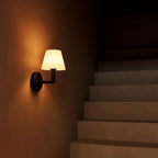 Ted cordless wall lamp side view showing rubberwood and diffuser