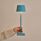 William metal lamp side view showing cylindrical Amsterdam blue form
