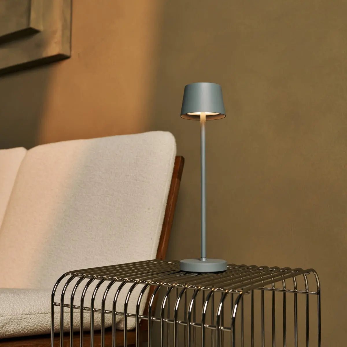 Vondel mouse grey cordless lamp side profile metal finish