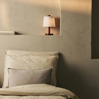 Rover Chestnut Brown Rubberwood Cordless Table Lamp with Linen Shade