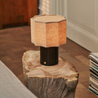 Channa Dark Brown Wood & Linen Cordless Table Lamp