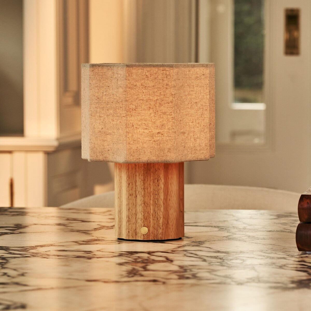 Eloïsa Light Brown Wood & Linen Cordless Table Lamp
