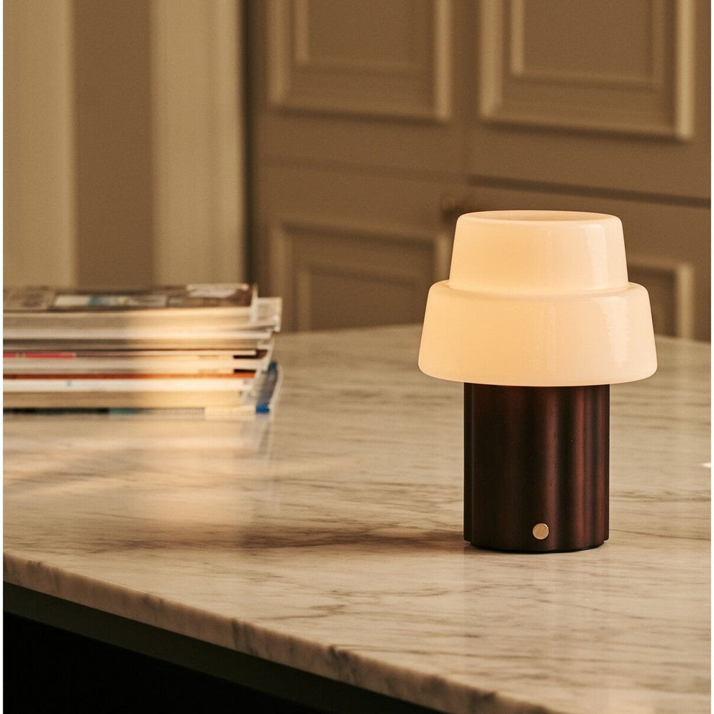 Laurent Dark Brown Wood & Glass Cordless Table Lamp