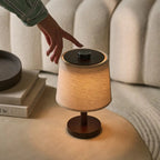 Rover dark linen lamp on bedside table