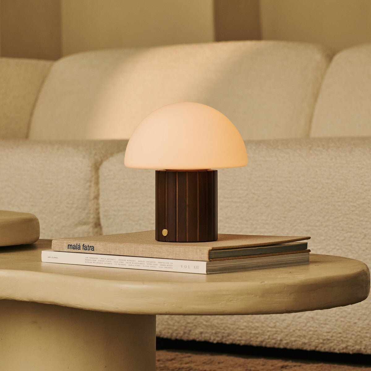 Siebe Dark Brown Wood & Glass Cordless Table Lamp