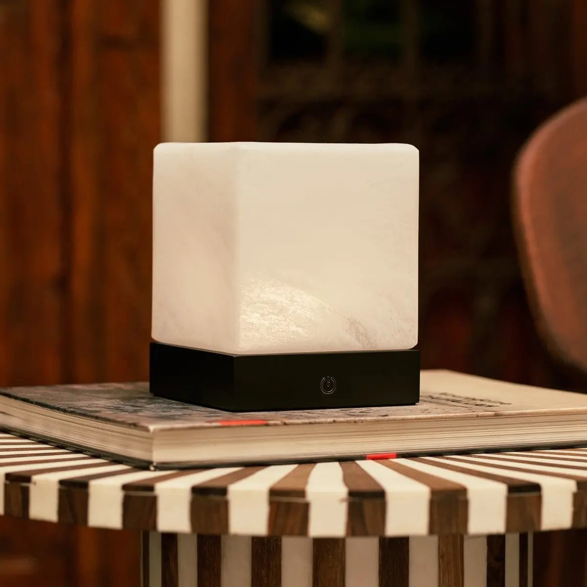Yce Mini cordless lamp side view showing black rubberwood base