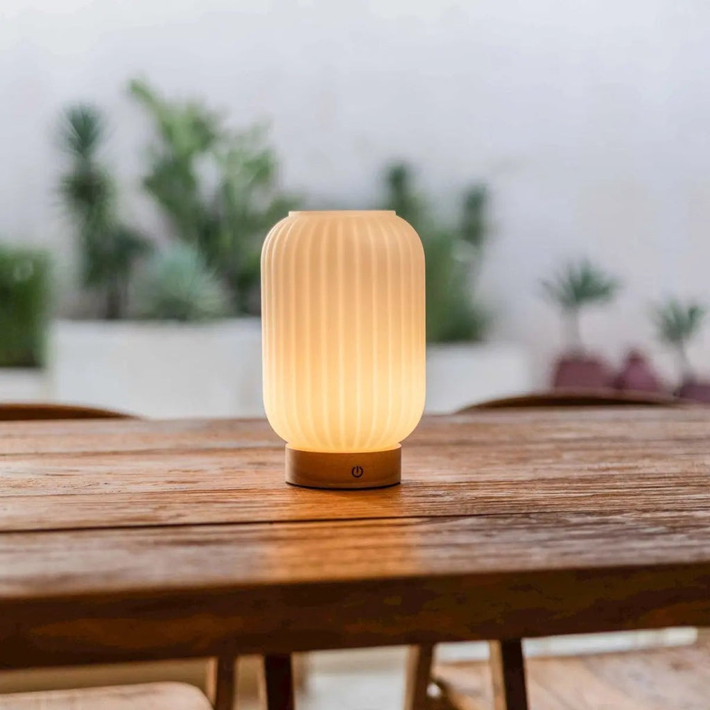 Lilly Light Brown Wood & Glass Cordless Table Lamp