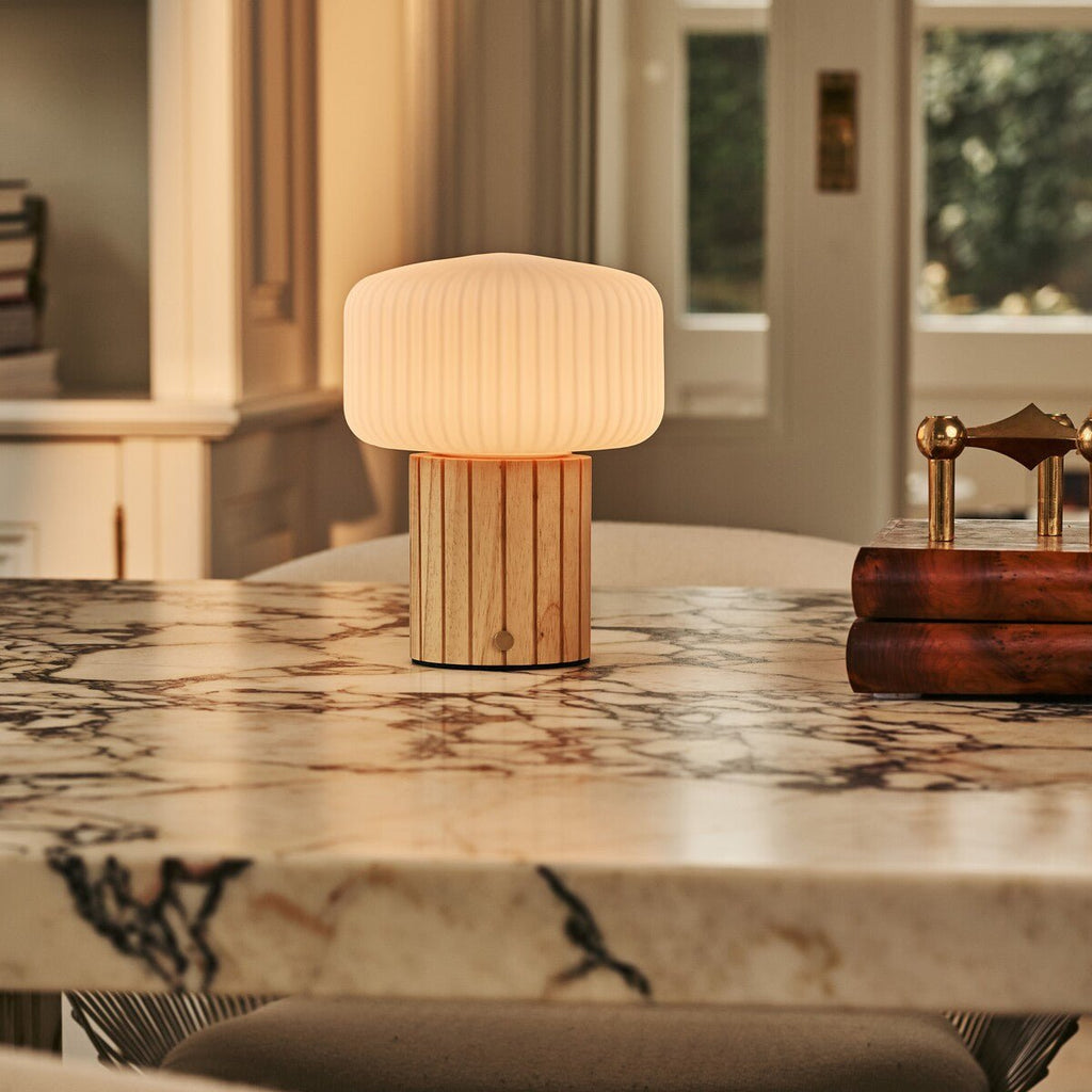 Margaux Light Brown Wood & Glass Cordless Table Lamp
