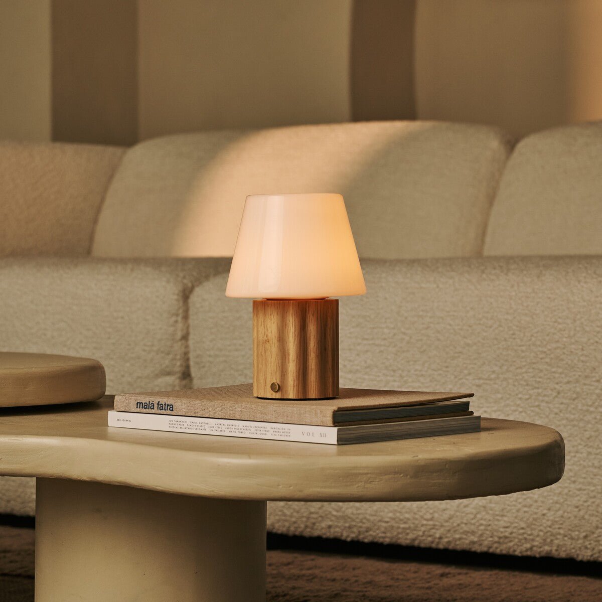 Javi Light Brown Wood & Glass Cordless Table Lamp