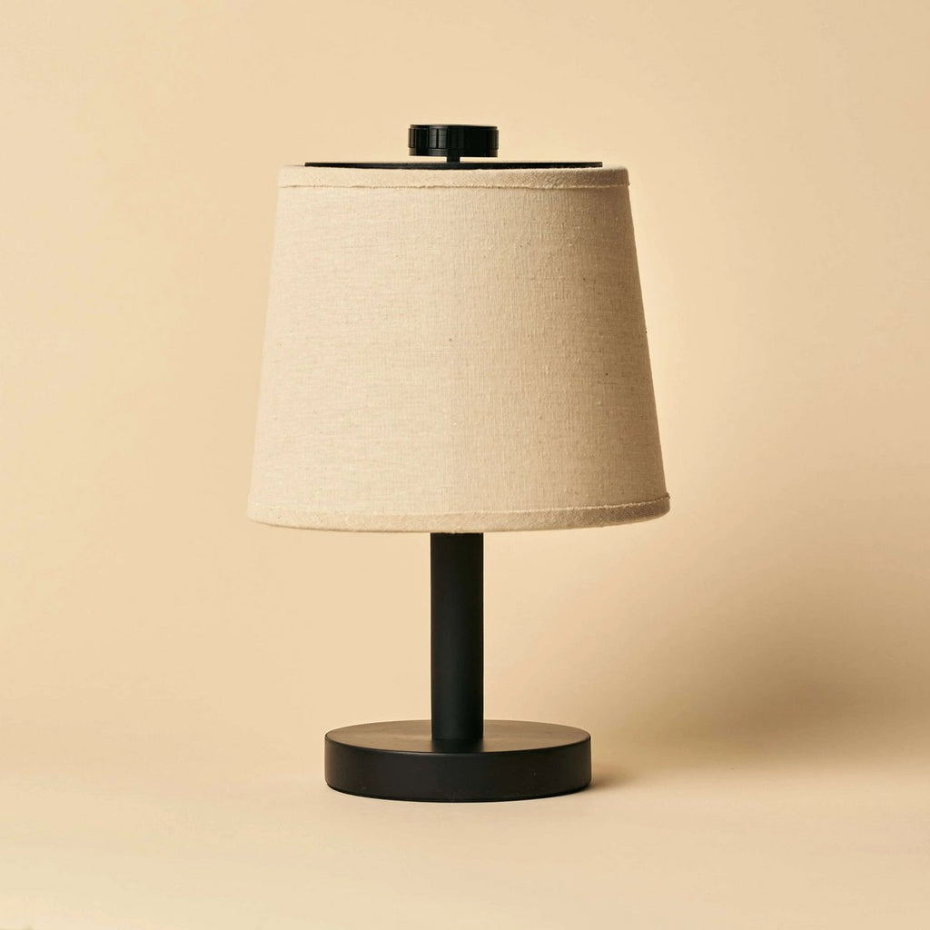 Rover black wood table lamp styled on dining table