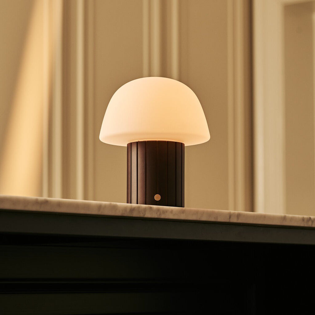 Etienne Dark Brown Wood & Glass Cordless Table Lamp