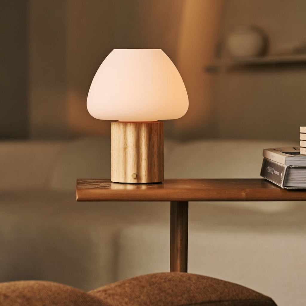 Sophie Light Brown Wood & Glass Cordless Table Lamp
