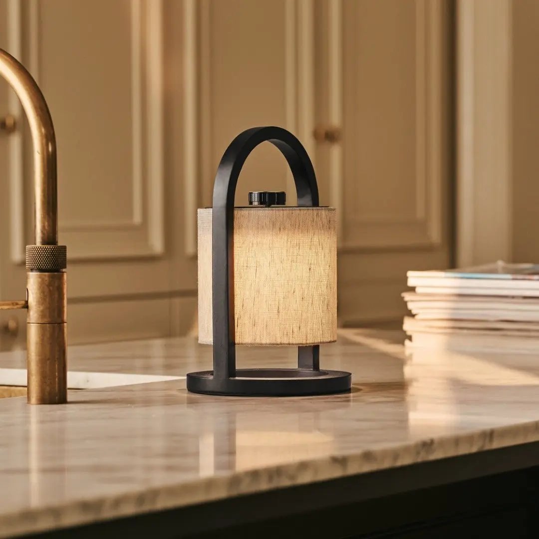River Black & Grey Wood & Linen Cordless Table Lamp