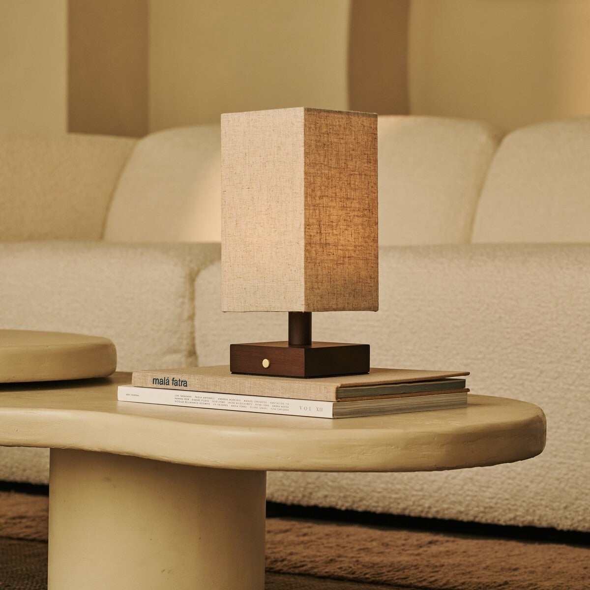 Bob Dark Brown Wood & Linen Cordless Table Lamp