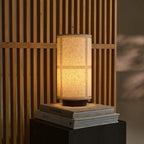 Sakura linen shade lamp in bedroom bedside setting