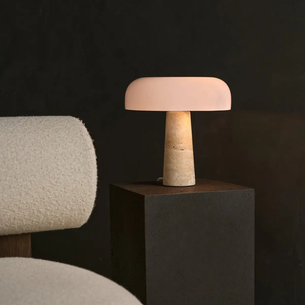 Emily travertine lamp in living room classic interior