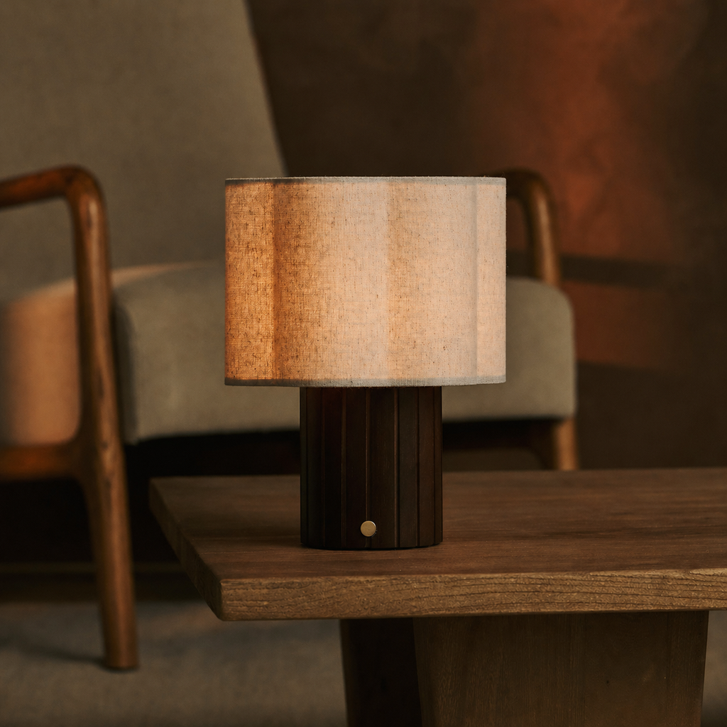 Bianca Dark Brown Wood & Linen Cordless Table Lamp