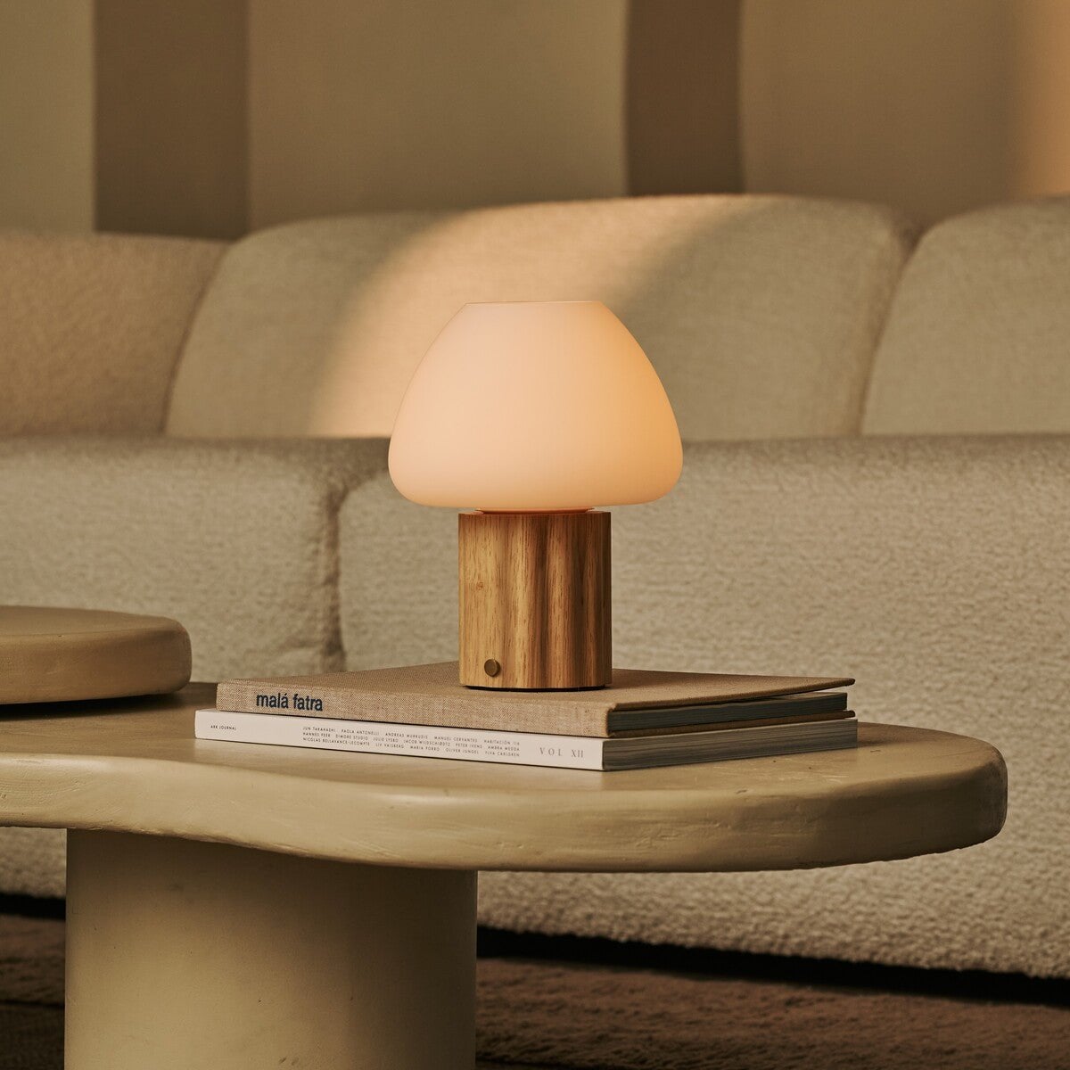 Sophie Light Brown Wood & Glass Cordless Table Lamp