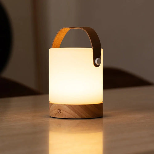 Avery wooden cordless table lamp with leather strap rechargeable