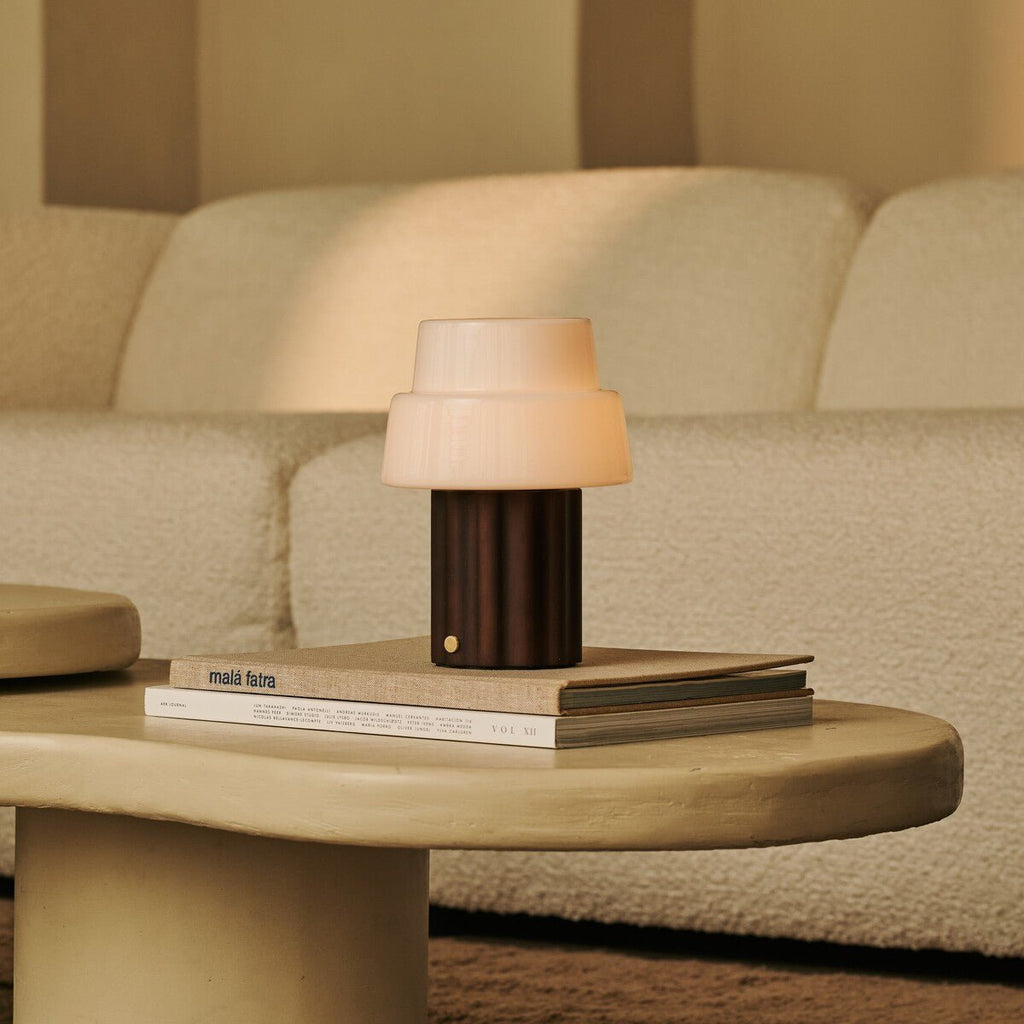 Laurent Dark Brown Wood & Glass Cordless Table Lamp