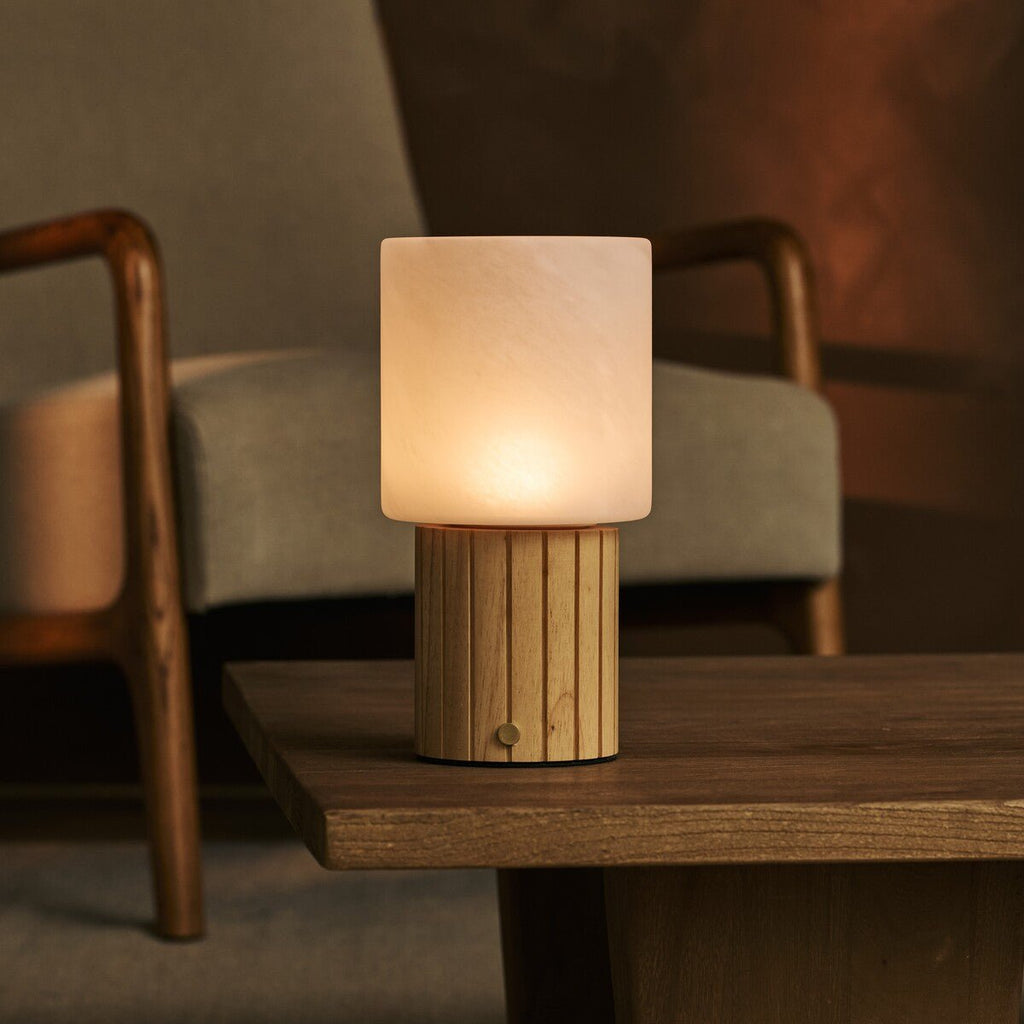 Ingmar Light Brown Wood & Glass Cordless Table Lamp