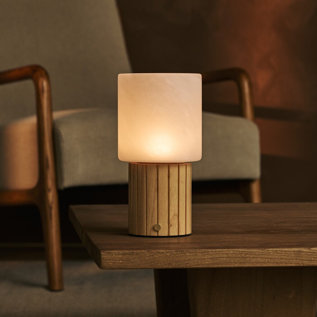 Ingmar Light Brown Wood & Glass Cordless Table Lamp