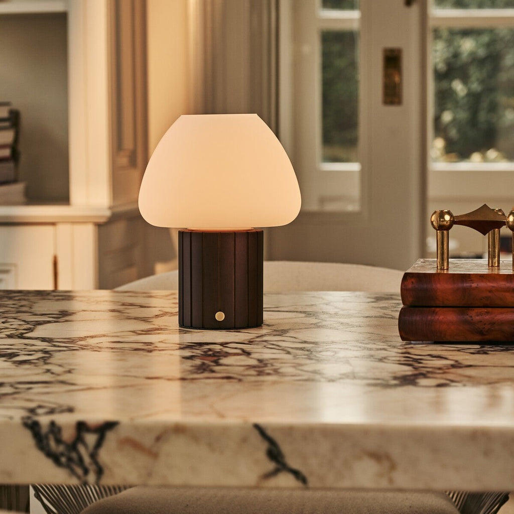 Romée Dark Brown Wood & Glass Cordless Table Lamp