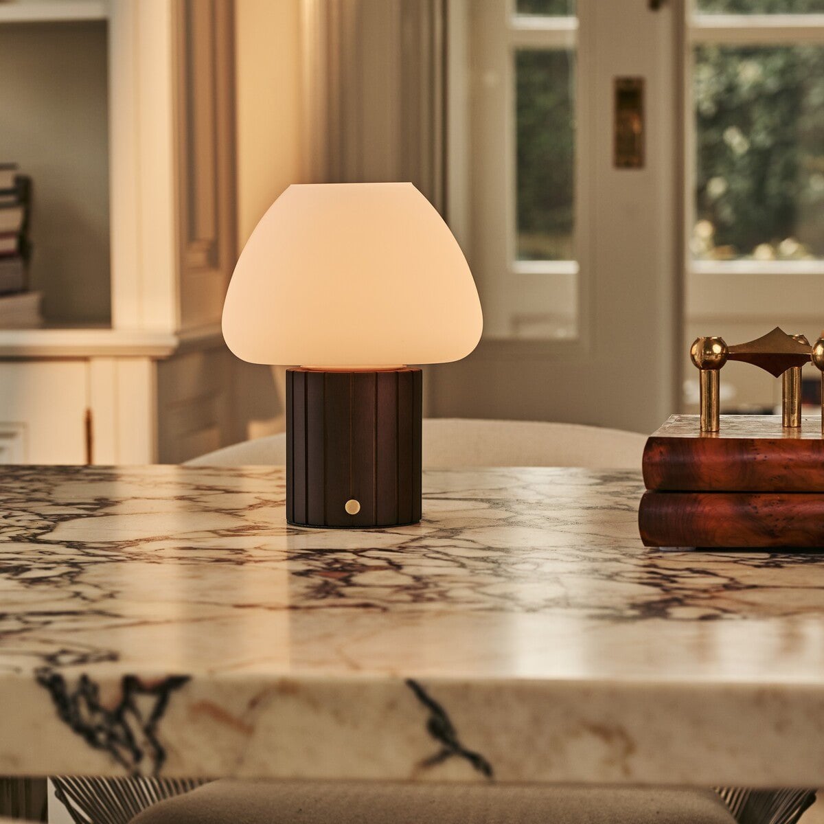 Romée Dark Brown Wood & Glass Cordless Table Lamp