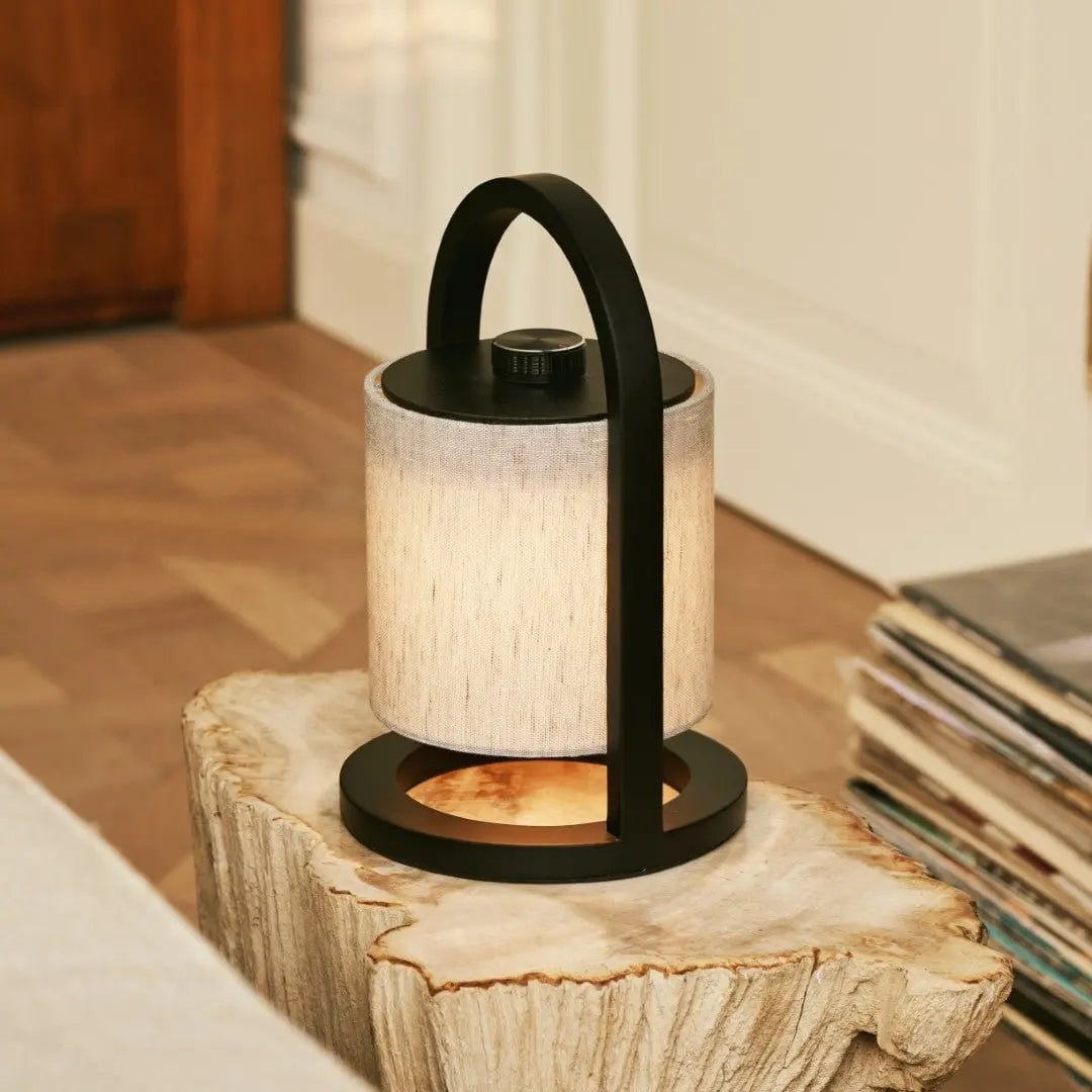 River Black & Grey Wood & Linen Cordless Table Lamp