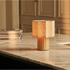Channa Light Brown Wood & Linen Cordless Table Lamp