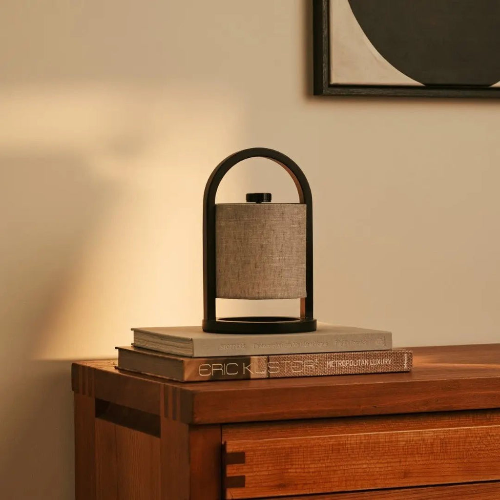 River Black & Grey Wood & Linen Cordless Table Lamp