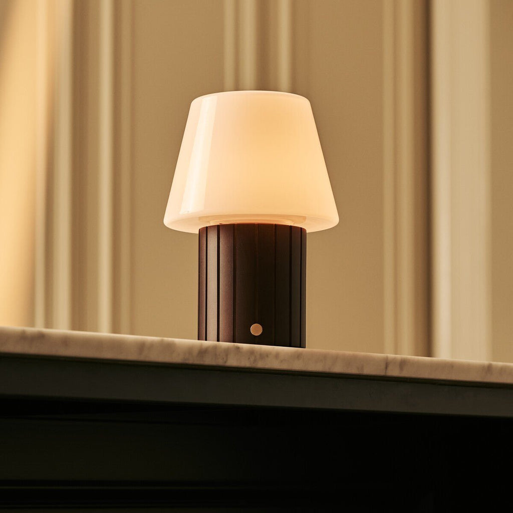 Lex Dark Brown Wood & Glass Cordless Table Lamp