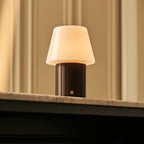 Lex Dark Brown Wood & Glass Cordless Table Lamp