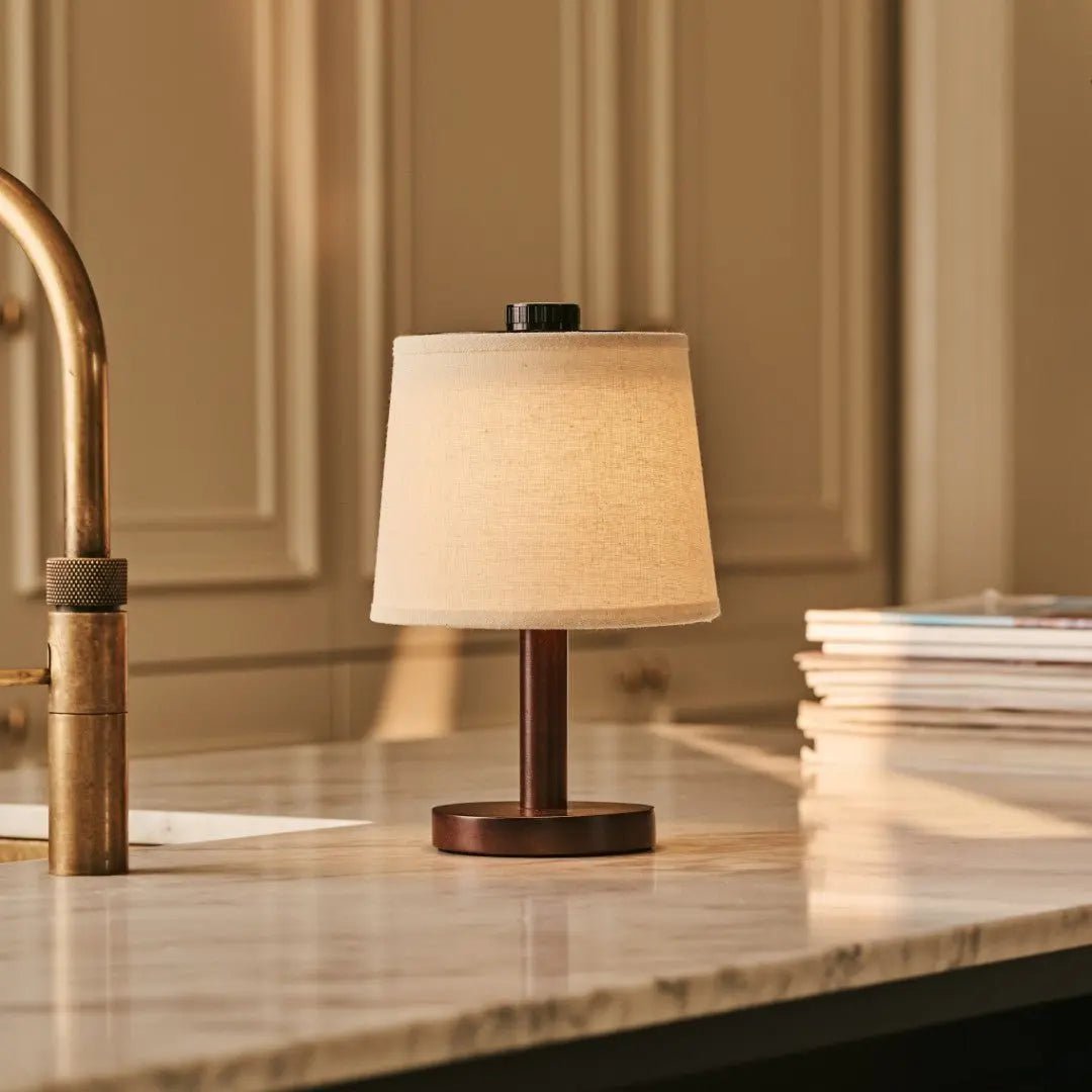 Rover dark wood linen lamp in Scandinavian interior