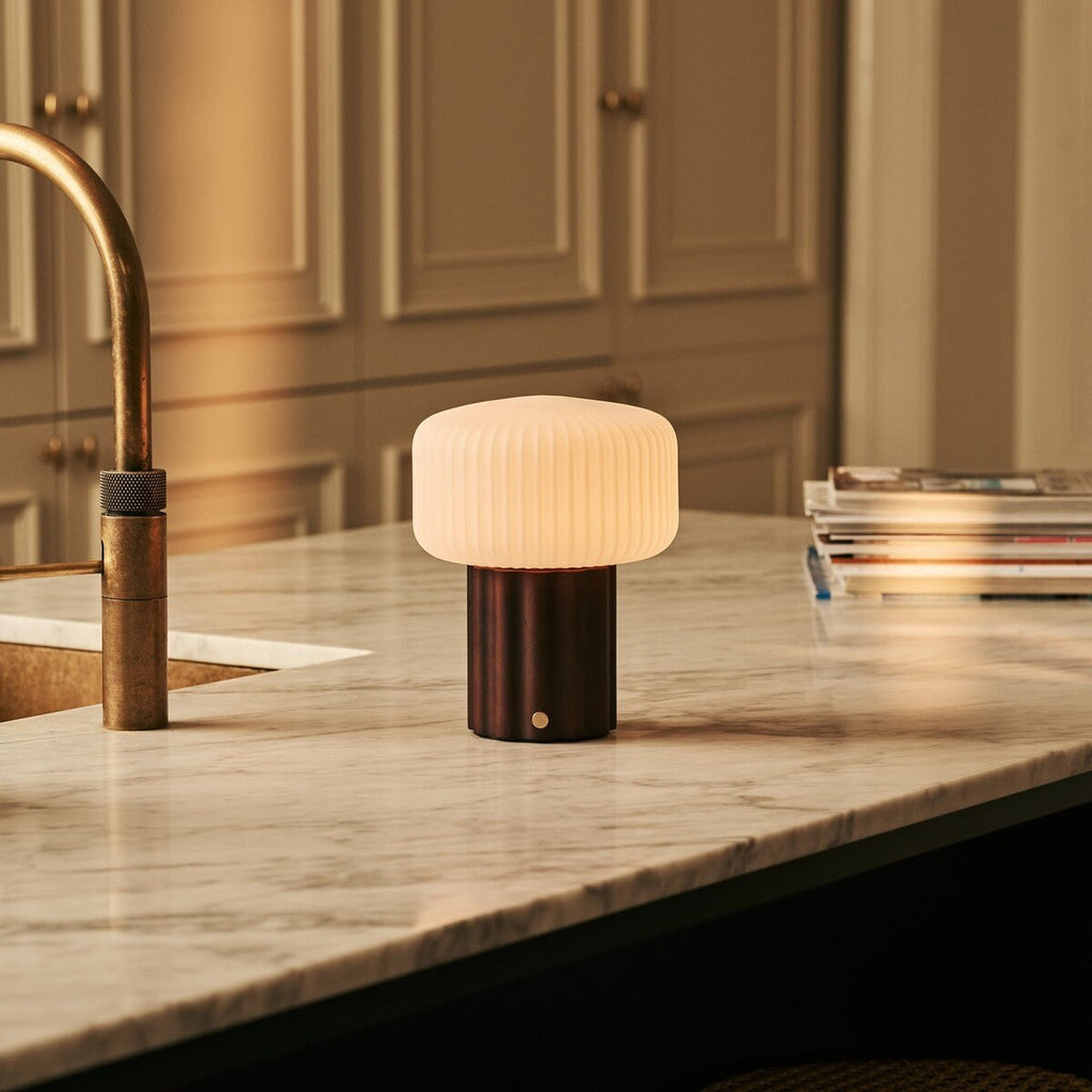 Robin Dark Brown Wood & Glass Cordless Table Lamp