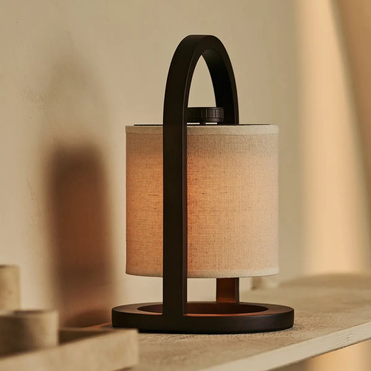 River rechargeable lamp linen-mix shade warm ambient glow