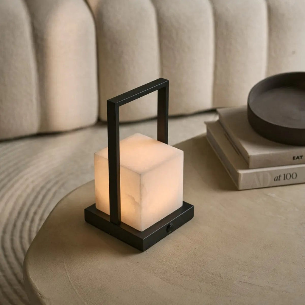 Nola rechargeable lamp alabaster shade warm translucent glow