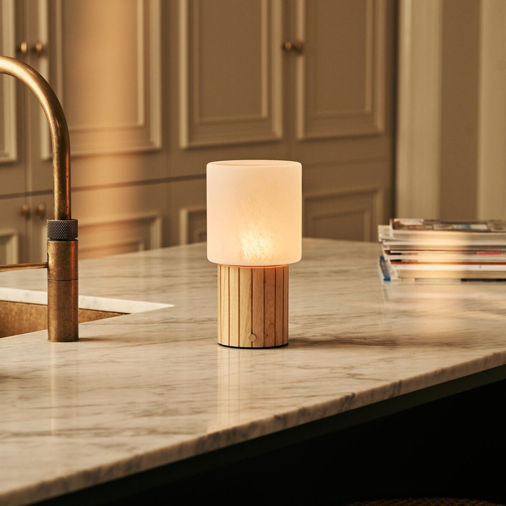 Ingmar Light Brown Wood & Glass Cordless Table Lamp