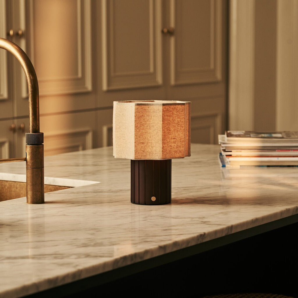 Channa Dark Brown Wood & Linen Cordless Table Lamp