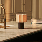 Channa Dark Brown Wood & Linen Cordless Table Lamp