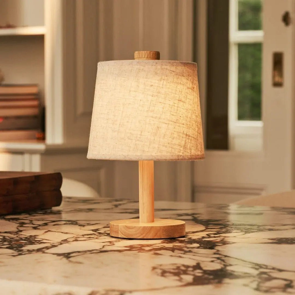 Rover linen wooden cordless rechargeable table lamp