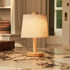 Rover linen wooden cordless rechargeable table lamp