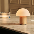 Siebe Light Brown Wood & Glass Cordless Table Lamp