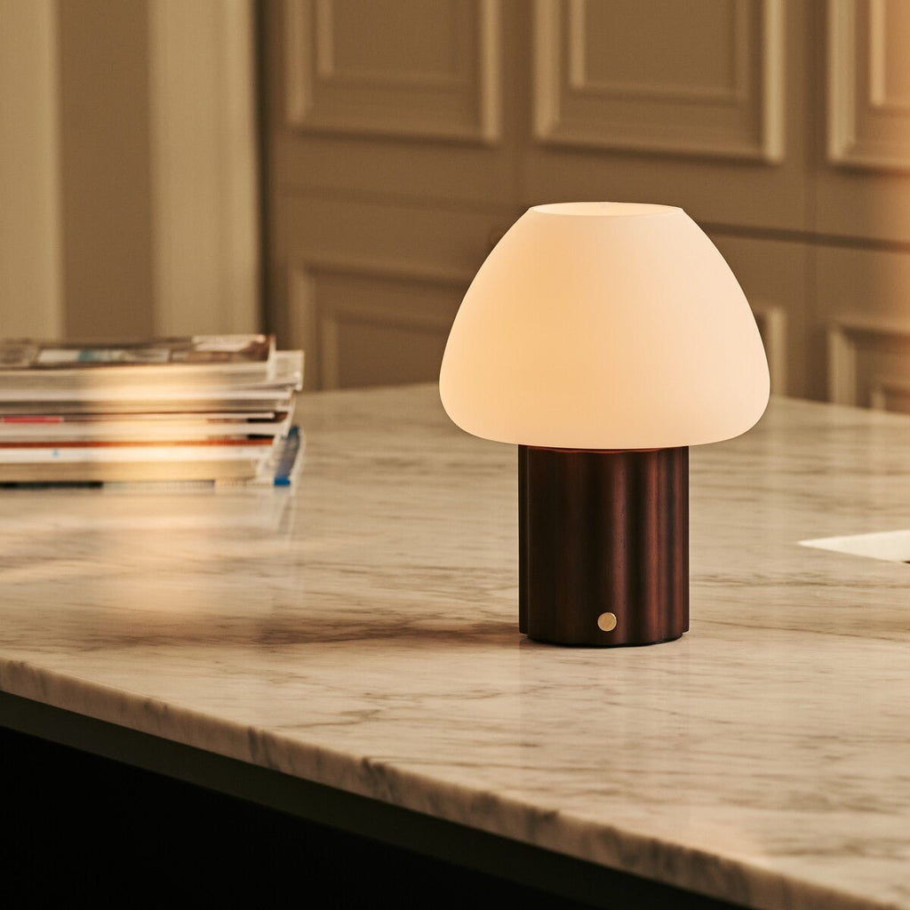 Sophie Dark Brown Wood & Glass Cordless Table Lamp